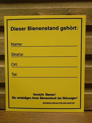 Generisch Bienenstand-Schild Adresse 18x21 cm 1mm Starkes PVC, lichtfest.Imker Imkerei Warnschild