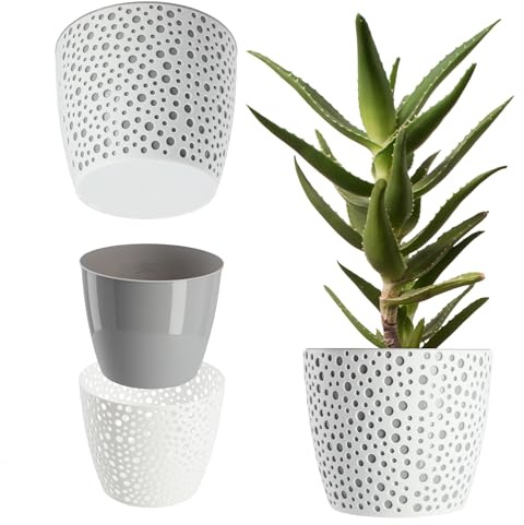 KADAX Blumentopf aus Kunststoff, ⌀ 11 – 21 cm, 5 Farben, einfacher Topf, robuster Pflanztopf, Pflanzkübel, runder Blumentopfschutz für Farn (⌀ 19cm, Grau)