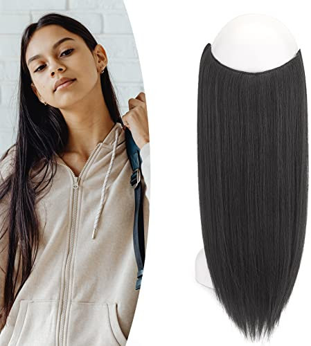 Gairyan Secret Hair Extensions mit Draht 50cm Haarteil mit Verstellbarer Unsichtbarer Synthetik Haare Invisible 1 Tresse Lange Glatt Haarverlängerung Kunsthaar für Frauen (Dunkelbraun)