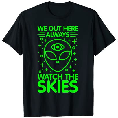 Alien Gift Retro UFO Uhr The Skies Geschenk T-Shirt