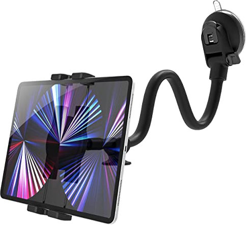 Oilcan Support Tablette Voiture Col de Cygne Flexible, Porte iPad Camion Tableau de Bord/Pare Brise avec Bras Long 34cm, Fixation Ventouse pour iPad Pro Air Mini, Galaxy, Huawei, iPhone, 4-12,9