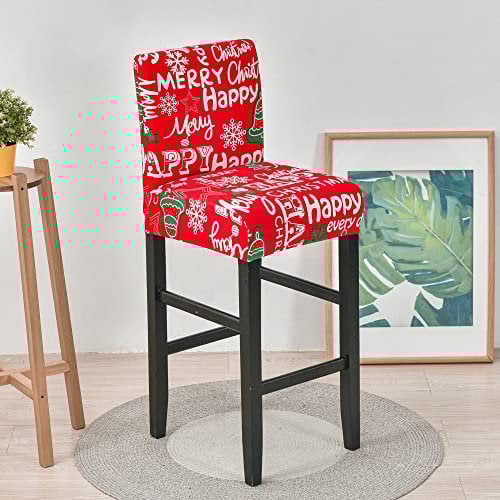 FANSU Barhocker Stuhlhusse Elastisch, Küchen hochstühle bezug Bar Stuhlbezüge mit Rückenlehne, Pub Counter Sitzbezug für Esszimmerstuhl, kurzen Drehstuhl (rote Weihnachten,6 Stück)
