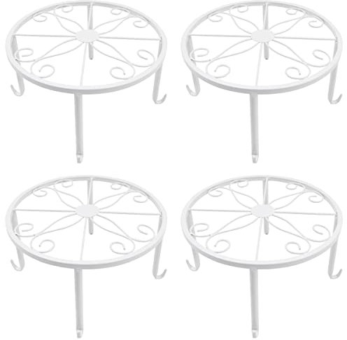 ZONADAH Pack of 4 24cm Plant Flower Pot Stand Round Heavy Duty Metal Iron Flowerpot Holder on Floor Home Plant Stand for Garden Balcony Home Indoor or Outdoor White Colour