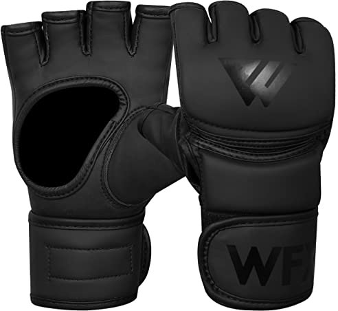 MMA Boxing Gloves Open Palm Padded Knuckles Fist Wraps Martial Arts Training Leather Gloves Sparring Grappling Speed Bag Combat Mitts Kickboxing Punching Muay Thai Cut Pad Support (M, BLACK)