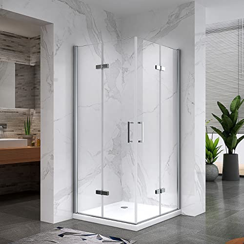 ATÉA Cabine de douche d'angle H 180 cm porte pliante pivotante en verre transparent 80 x 100 cm