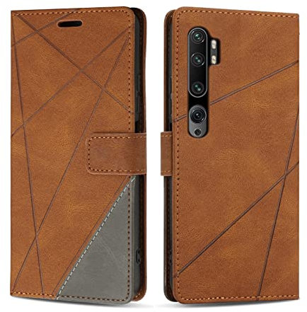 SONWO Hülle für Xiaomi Mi Note 10 Pro/Xiaomi Mi Note 10, Premium PU Leder Handyhülle Flip Case Wallet Silikon Schutzhülle Klapphülle für Xiaomi Mi Note 10 Pro/Xiaomi Mi Note 10, Braun