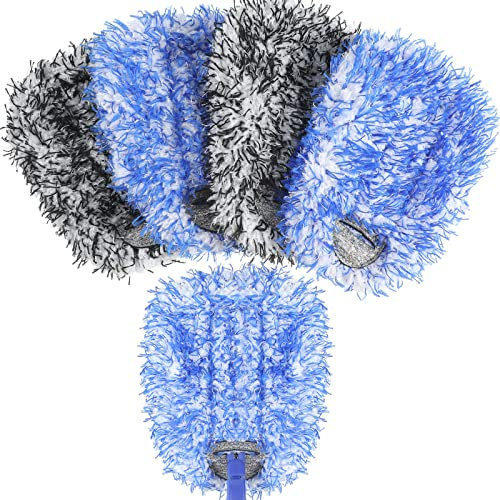 Gerrii Lot de 4 recharges de plumeau compatibles avec Swiffer Hand Duster en microfibre réutilisables à 360 degrés pour nettoyer le plafond, la fenêtre, le sol, noir et bleu (poignée non incluse)