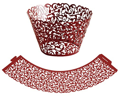 25Pcs Cupcake Wrappers - Artistic Pearl Lace Filigree Wedding Holder Cupcake Cases Wrappers - Cupcake Liners for Birthday Party and Decorations