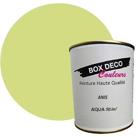 BOX DECO COULEURS Peinture meuble métal à base de laque acrylique aspect satin Aqua Métal - 750 ml / 7.5m², Vert Anis