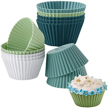 thirei Muffinform Silikon, 12 Stück Wiederverwendbare Muffinförmchen, Cupcake Formen in Kuchen, Pudding, Sahne, 4 Farben