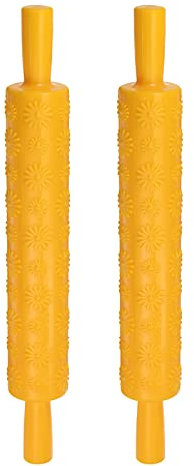 sourcing map 2pcs Pattern Embossed Rolling Pin 14.57 x 1.97 Chrysanthemums 3D Pattern PP Plastic Non-Stick Embossing Textured Rolling Pins for Baking Cookie Fondant Pastry Clay Dough, Yellow