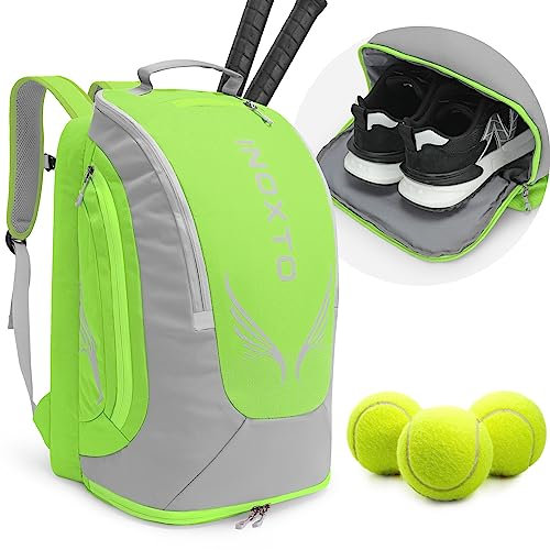 INOXTO 40 l Tennistaschen für Damen und Herren, großer Tennis-Rucksack bietet Platz für 2 Tennisschläger, wasserdichte und atmungsaktive Pickleball-Tasche mit unabhängiger Schuhaufbewahrung für