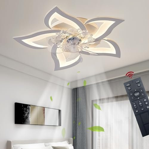 69CM Ventilador de techo con iluminación y mando a distancia Regulable, LED 50W Ventilador Lámpara de techo para Salón Dormitorio Comedor Luz, Blanco
