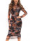 MOEENCN Sexy Long Sleeve Midi Dress for Women Sheer Mesh Printed 2 Piece Outfits Crew Neck See Through Bodycon Party Clubwear