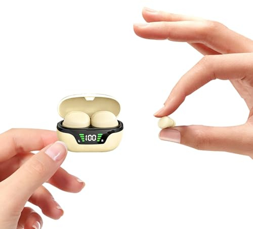 Invisible Smallest Mini Earbuds Wireless Bluetooth Ear Buds for Small Ears Canals, Discreet Low Profile Spy Earpiece Wireless Tiny Micro Hidden Earbuds with Microphone Small Headphones for Work-Beige