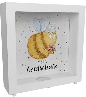 Pummel Biene Rahmen Spardose aus Holz mit Spruch Mein Goldschatz EIN buntes Sparschwein für Ersparnisse Honigtopf Hummel Sparbüchse Frauen Motiv Frühling niedlich