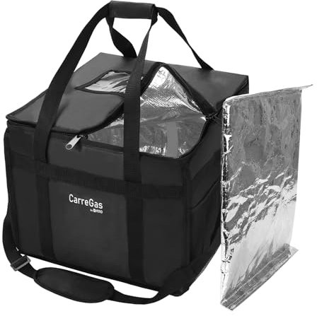 CarreGas Hot Food Delivery Bag Insulated, 38x38x32cm Takeaway Picnic Bags Suitable for Cold and Hot Food, Pizza, Restaurant, Uber Eats Delivery Bag, Grocery Shopping Bag with Divider Black