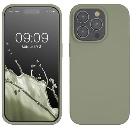 kwmobile Handyhülle für iPhone 14 Pro Hülle, für iPhone 14 Pro Case - Hülle Silikon - kabelloses Laden - Graugrün