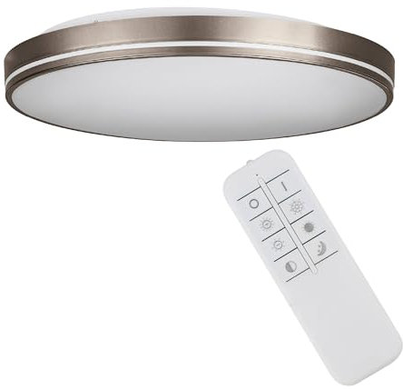 EGLO LED Deckenleuchte Orotava, dimmbare Deckenlampe mit Fernbedienung, runde Deckenbeleuchtung aus Kunststoff und Metall in Mokka und Weiß, warmweiß- kaltweiß, Ø 39,5 cm
