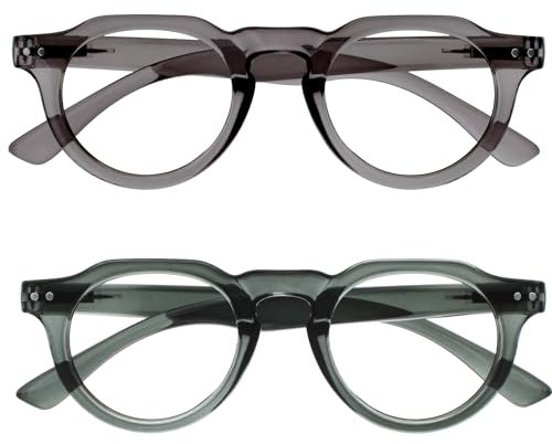 OPULIZE RIO Set da 2 Occhiali Anti Luce Blu - Montatura con Bordo Superiore Piatto - Verde, Grigio - Uomo e Donna - Cerniere a Molla - BB53-67