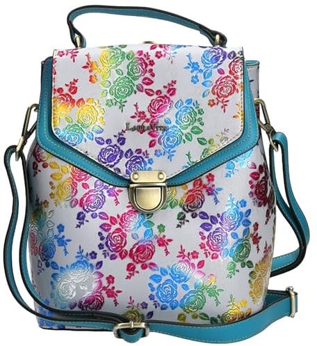 Laura Vita Damen Rucksack Handtasche Steckschloss lässig trendy Garden, Farbe:Silber