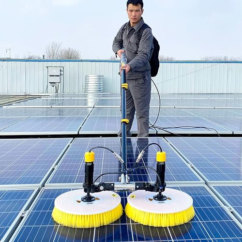 Machine électrique de nettoyage de panneaux solaires, équipement de nettoyage de panneaux photovoltaïques à tige télescopique à double tête, nettoyage automatique de panneaux solaires avec brosse ( Co