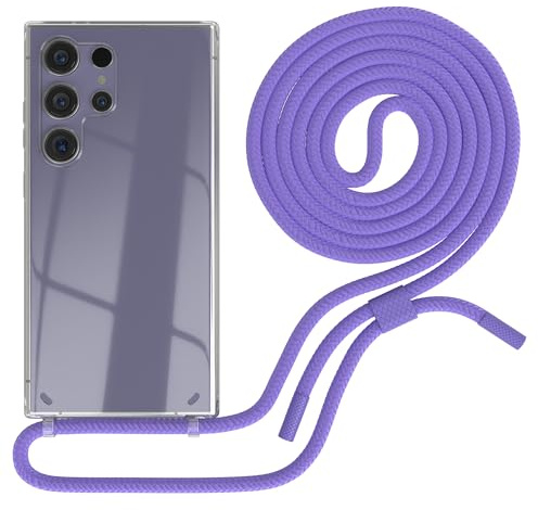 EAZY CASE - Handykette kompatibel mit Galaxy S24 Ultra - dünne Handyhülle für Galaxy S24 Ultra Hülle mit Band als Fallschutz Kette zum Umhängen transparente Hülle Silikon in Lavendel Lila