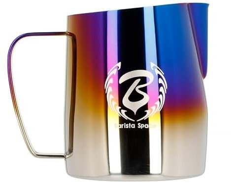 Barista Space Polished Silver Milk Jug optimal für Latte Art mit präziser Ausgusstülle, leicht und handlich, empfohlen von Weltmeistern – silverBlue - 450 ml
