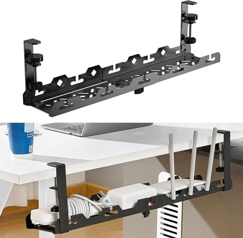 Canaleta para cables Escritorio Negro Sin Perforación, Organizador Pasacables Cubre Cables Mesa, Soporte Regleta