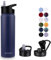 MURBONE Insulated Water Bottle, 750ml Stainless Steel Drink Flask with Straw, BPA Free, 2 Lids (Straw Lid and Spout Lid), Leakproof Double Walled Vacuum Water Bottle, Navy Blue