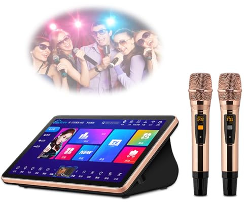 Macchina per karaoke, con touch screen da 18,5 pollici e 2 microfoni wireless, regolazione effetto sonoro DSP integrato, lettore KTV desktop, per feste a casa, riunioni, matrimoni, chiesa, picnic