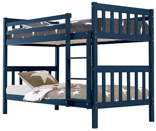 Blisswood Double Bunk Bed, 3ft Single Bed Frame with Ladder, Extra Strong & Durable, Wooden Kids bunk beds Twin Sleeper for Kids, Children, Adults, Double Bed Frame With Under Bed Storage (Blue)