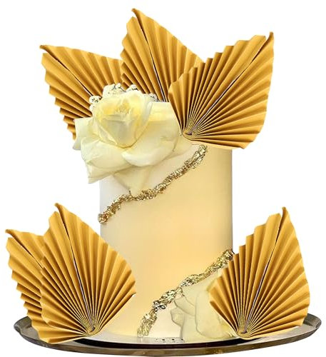 SYKYCTCY 6 Pack Paper Palm Fans Cake Topper Palm Spear Leaves Fan Cake Insert Pick Decorations Craft DIY Bakeware Cake Decoration Birthday Party Wedding Party Decoration Supplies Gold