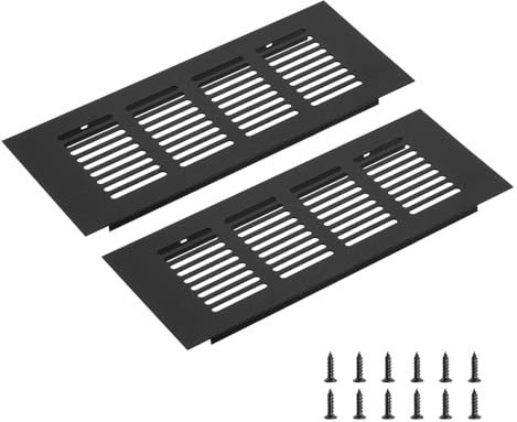 sourcing map Rectangle Ventilation Grille, Aluminum Alloy Mesh Air Vent Cover Louvered Ventilation Cover with Mounting Screws for Cabinet Shoe Closet (200x80mm/8x3, Black)