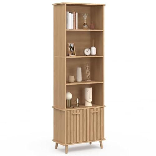 IDMARKET Scaffale libreria a 4 ripiani con armadio JULIETTE doghe in legno color rovere