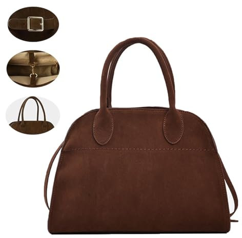 Wildleder Handtasche Damen,Wildleder Tragetasche,Vintage-Tasche mit Henkel,Slouchy-Einkaufstasche,Modische Retro-Tragetasche Crossbody-Tasche,mit Verstellbarem Riemen,für Arbeit,Reisen (Braun+Klein)