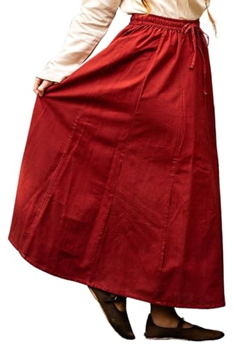 Leonardo Carbone® Damen Rock Dana | Elastischer Bund | Verstellbarer Kordelzug | Karneval, Halloween, Cosplay, LARP, Mittelalterrock, Kostüm, Gewand | Baumwolle Rot S/M