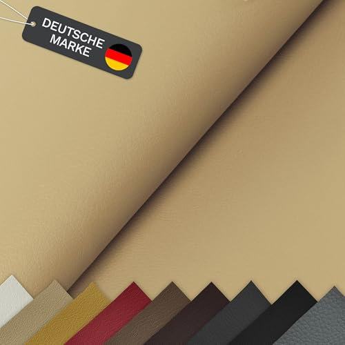 Lycce Kunstleder Meterware soft | 68.000 Scheuertouren | 1 lfm x 1,40 m breiter Polsterstoff für versch. DIY Projekte, als Möbelstoff & zur Reparatur | hohe Lichtechtheit | 430 g/m² (beige)