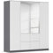 Rauch Möbel Bristol, Drehtürenschrank, Kleiderschrank, Schrank, Garderobe, 4-türig, 2 Spiegeltüren, 4 Schubladen, Farbe Grau metallic/Weiß, Schwarz, Griffprofil Weiß, Push-to-Open, 181x197x54cm