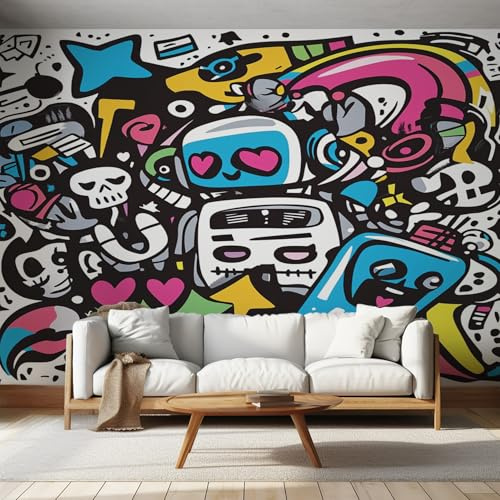 Générique Papier Peint Panoramique Graffiti Street Art - Papier Peint Pour Chambre, Salon, Mur TV Artistique, Restaurant Décoration Image Photo Murale, 250 x 175 cm