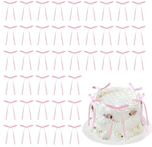 40 Stück Tortendeko Schleifen Rosa,Schleifen Für Kuchen,Rosa Schleife Torten Deko,Schleifen Deko,Tortenaufleger Cupcake Topper,Kuchendekoration für Geburtstag,Valentinstag,Hochzeit,Jahrestag