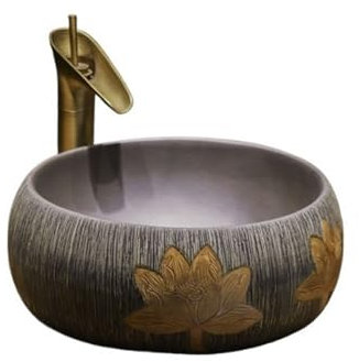 SdaryWare Lavabo à Poser Vintage, lavabo carré brossé, lavabo Rond, évier de Salle de Bain en céramique d'art Chinois