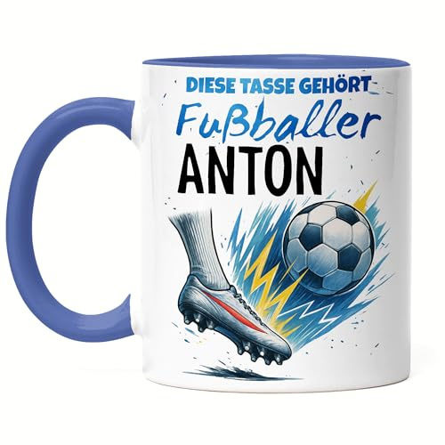 Kiddle-Design Fußball Tasse Personalisiert mit Namen | Fussball Geschenk Kindertasse für Jungen & Mädchen | Fußballer Geschenk zur Einschulung, Kommunion, Konfirmation und Geburtstag, Namenstasse