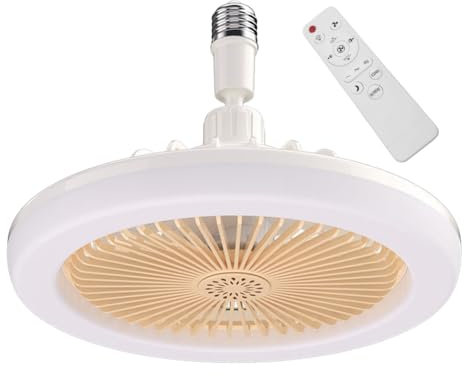 Ventilateurs de Plafond avec Lampe Intégrée | Ampoule Ventilateurs Plafond Silencieux avec Lumiere | E27 Plafonnier Led Ventilo Telecomande | Lustre Ventilateur de Plafond | 30w Ceiling Fan Light