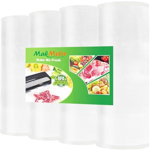 MakMeFre 4 Rouleaux Alimentaires Sous Vide 28x1500cm Sans BPA LFGB | Rouleau Pour Machine Sous Vide Alimentaire,Emballage Sous Vide Alimentaire