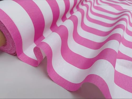 Teflon-Coated Outdoor Fabric – Pink & White Striped Waterproof Material for Cushions, Awnings, Canopy, Patio – 140cm Wide - Sold by The Metre