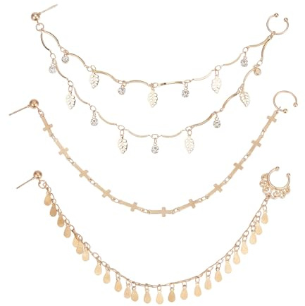 NICENEEDED 3 Stück Nasenringe Hoop Kette Doppellagige Nicht Durchdringende Nasenkettenohrringe Mit Diamantbesatz Und Baumelnden Septumkettenohrringen Quaste Nase Zu Ohr Kette