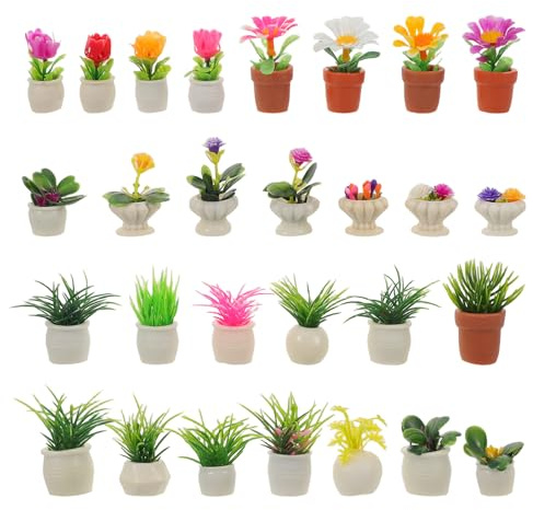 SHINEOFI 28pièces Plantes Miniatures Résine Décoratives pour Maison de Poupée Pots de Fleurs Petits Verdure Artificielle Petites Plantes Pot pour Intérieur