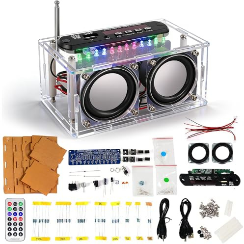 DIY Elektronik Bausatz Lautsprecher, FM Bluetooth Lautsprecher Bausatz mit Fernbedienung Sprachaufnahme, Mini Heimstereo Sound Verstärker, Bluetooth Box Lötbausatz für Erwachsene, Kinder ab 14 Jahren