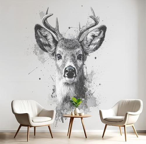 Fototapeten Wandtapete Gräulich-Weiß Minimalistischer Hirsch 250X170Cm Wanddekoration Tierillustrationen Fototapete Wandbild Für Wohnzimmer Kinderzimmer Schlafzimmer 3D Tapete Effekt